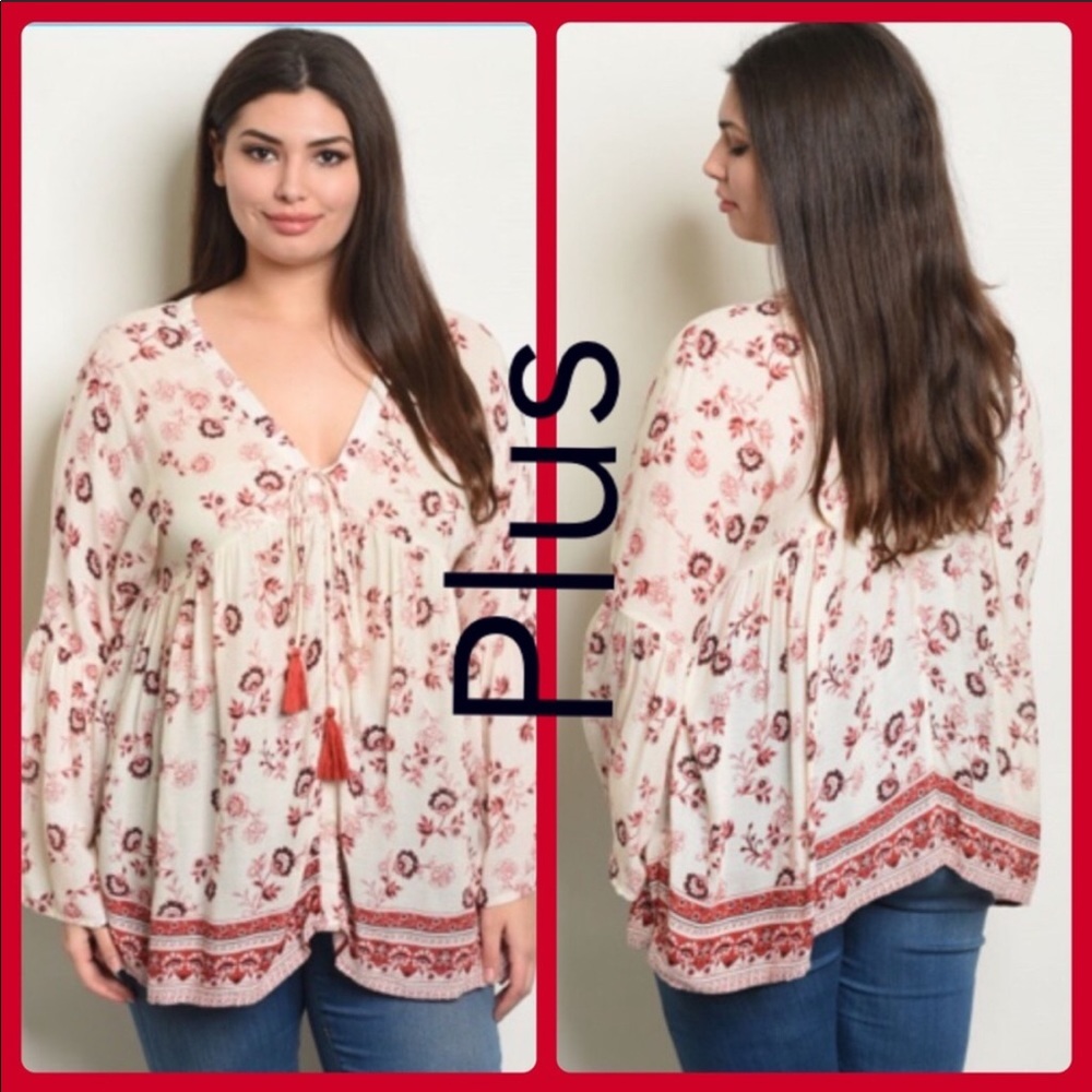 Plus Size Pretty Red Floral Top! - Picture 1 of 7